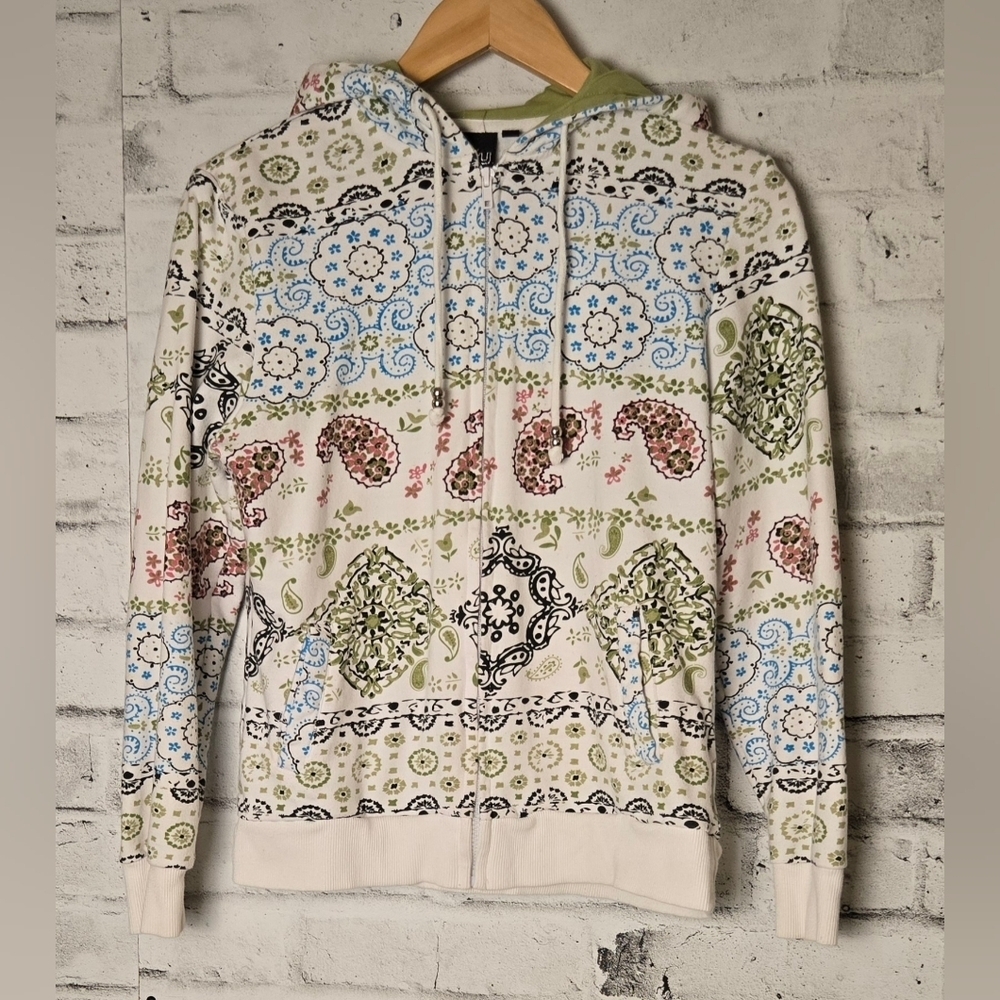 Patchwork Paisley Zip Hoodie Boho Festival Y2K Bandana Print Medium